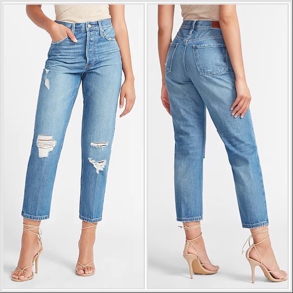 Express Denim - Express High Waisted Original Ripped Cropped Dad Jeans
